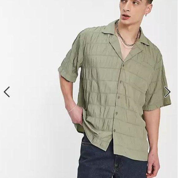 ASOS | Men’s | COLLUSION Textured Relaxed Short Sleeve Shirt in Khaki | Size: L - Picture 3 of 9